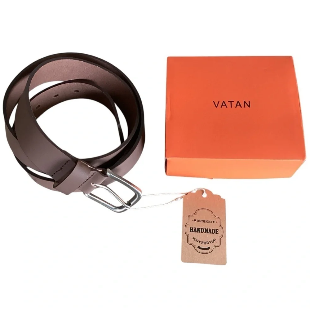Men's Brown Leather Belt Vatan Handmade New with Tags in Box Size 40 Nice Gift